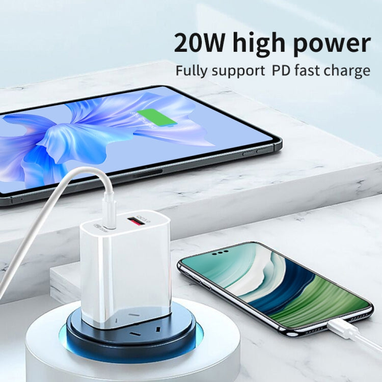 20W PD Type-C + QC 3.0 USB Interface Fast Charging Travel Charger with USB to Type-C Fast Charge Data Cable, EU Plug, US Plug, AU Plug