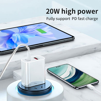 20W PD Type-C + QC 3.0 USB Interface Fast Charging Travel Charger with USB to Type-C Fast Charge Data Cable, EU Plug, US Plug, AU Plug