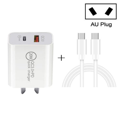 20W PD Type-C + QC 3.0 USB Interface Fast Charging Travel Charger with USB-C / Type-C to Type-C Fast Charge Data Cable
