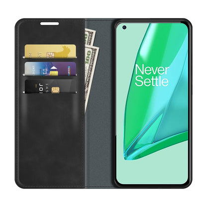 For OnePlus 9 Pro Retro-skin Business Magnetic Suction Leather Case with Holder & Card Slots & Wallet