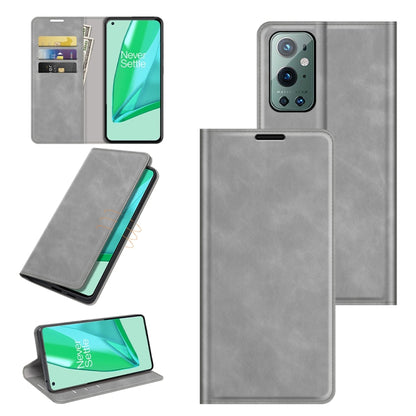 For OnePlus 9 Pro Retro-skin Business Magnetic Suction Leather Case with Holder & Card Slots & Wallet