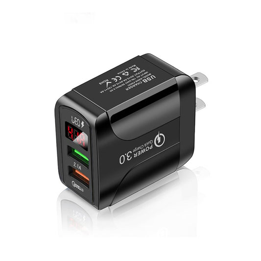 F002C QC3.0 USB + USB 2.0 Fast Charger with LED Digital Display for Mobile Phones and Tablets, US Plug, US Plug