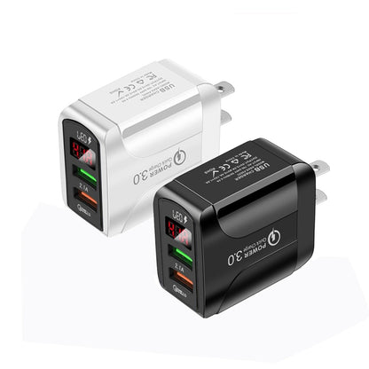 F002C QC3.0 USB + USB 2.0 Fast Charger with LED Digital Display for Mobile Phones and Tablets, US Plug, US Plug