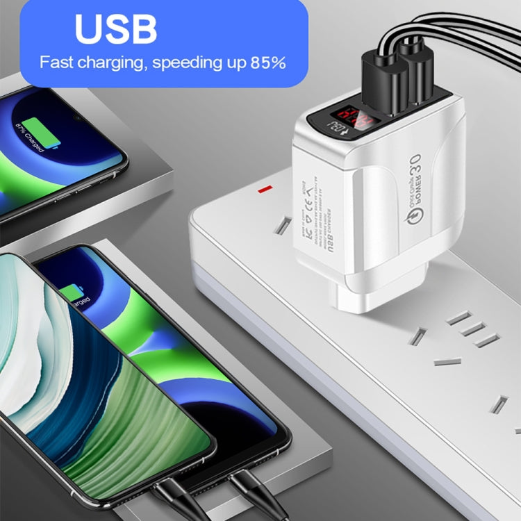 F002C QC3.0 USB + USB 2.0 Fast Charger with LED Digital Display for Mobile Phones and Tablets, US Plug, US Plug