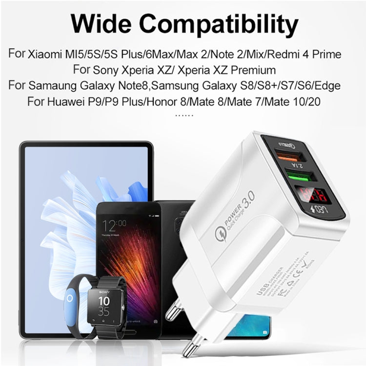 F002C QC3.0 USB + USB 2.0 Fast Charger with LED Digital Display for Mobile Phones and Tablets, EU Plug, EU Plug