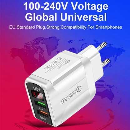 F002C QC3.0 USB + USB 2.0 Fast Charger with LED Digital Display for Mobile Phones and Tablets, EU Plug, EU Plug