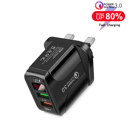 F002C QC3.0 USB + USB 2.0 Fast Charger with LED Digital Display for Mobile Phones and Tablets, UK Plug, UK Plug