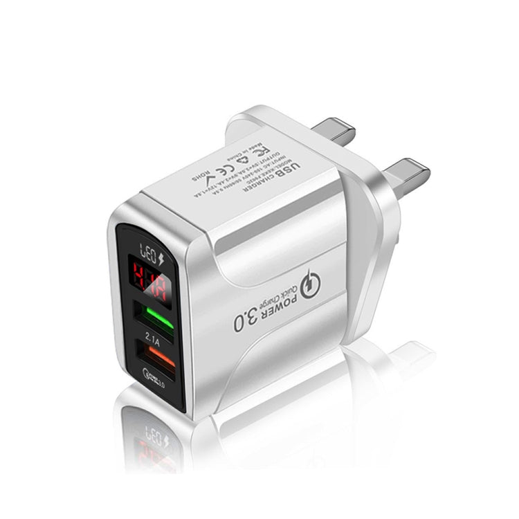 F002C QC3.0 USB + USB 2.0 Fast Charger with LED Digital Display for Mobile Phones and Tablets, UK Plug, UK Plug