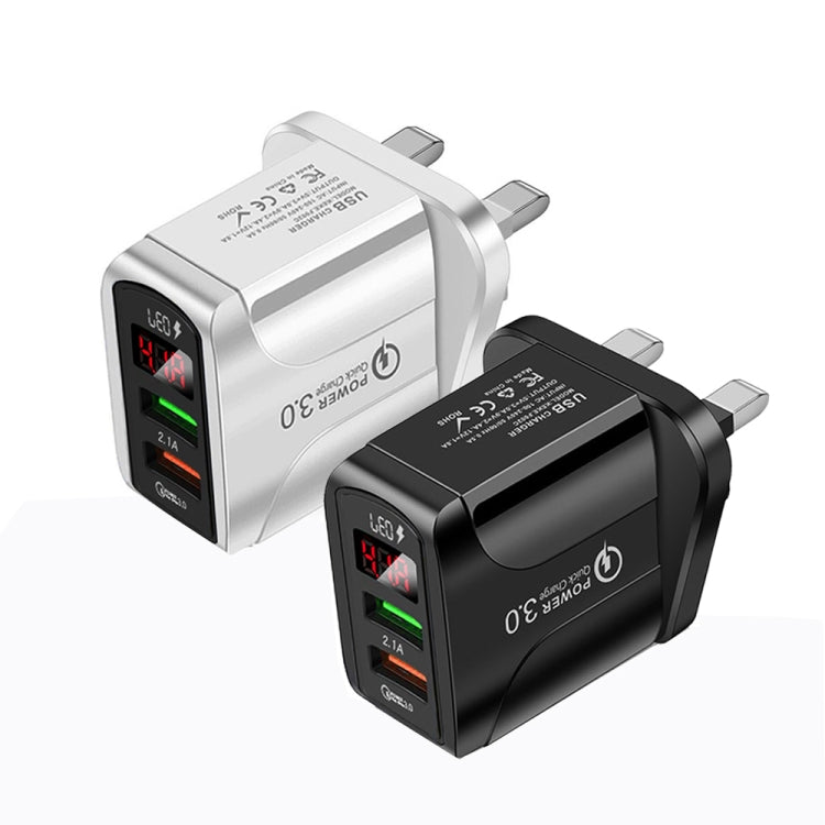 F002C QC3.0 USB + USB 2.0 Fast Charger with LED Digital Display for Mobile Phones and Tablets, UK Plug, UK Plug