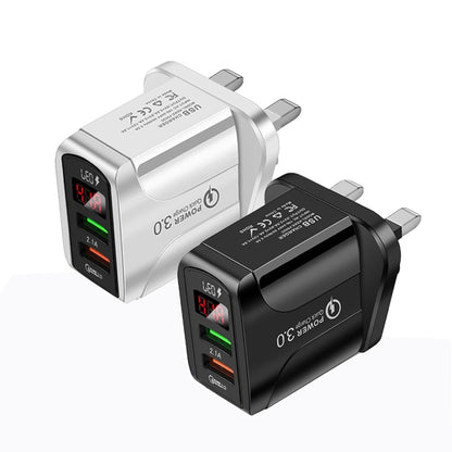 F002C QC3.0 USB + USB 2.0 Fast Charger with LED Digital Display for Mobile Phones and Tablets, UK Plug, UK Plug