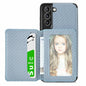 Carbon Fiber Magnetic Card Bag TPU+PU Shockproof Back Cover Case with Holder & Card Slot & Photo Frame