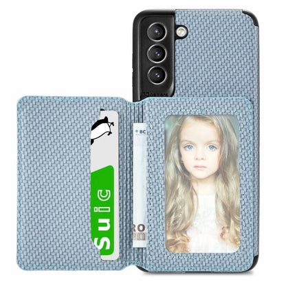 Carbon Fiber Magnetic Card Bag TPU+PU Shockproof Back Cover Case with Holder & Card Slot & Photo Frame, For Samsung Galaxy S21 5G, For Samsung Galaxy S21+ 5G