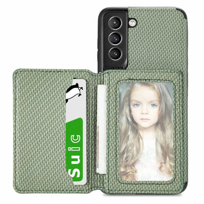 Carbon Fiber Magnetic Card Bag TPU+PU Shockproof Back Cover Case with Holder & Card Slot & Photo Frame, For Samsung Galaxy S21 5G, For Samsung Galaxy S21+ 5G