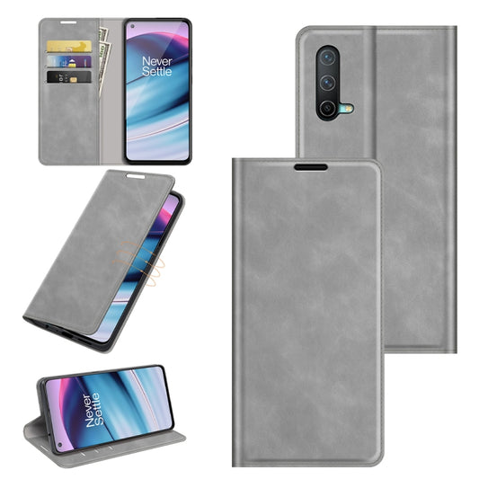 For OnePlus Nord CE 5G Retro-skin Business Magnetic Suction Leather Case with Holder & Card Slots & Wallet