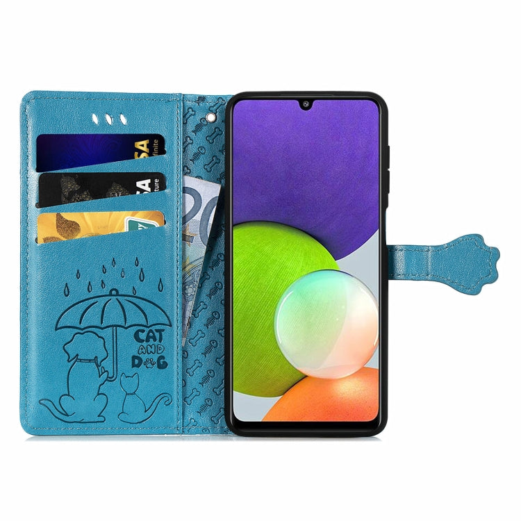Cute Cat and Dog Embossed Horizontal Flip Leather Case with Holder & Card Slots & Wallet & Lanyard, For Samsung Galaxy A22 4G, For OPPO Realme V15 5G, For Samsung Galaxy A12, For OPPO Realme V13