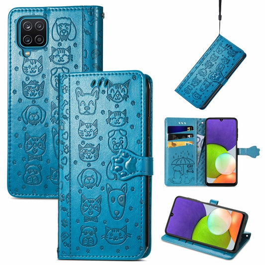 Cute Cat and Dog Embossed Horizontal Flip Leather Case with Holder & Card Slots & Wallet & Lanyard, For Samsung Galaxy A22 4G, For OPPO Realme V15 5G, For Samsung Galaxy A12, For OPPO Realme V13