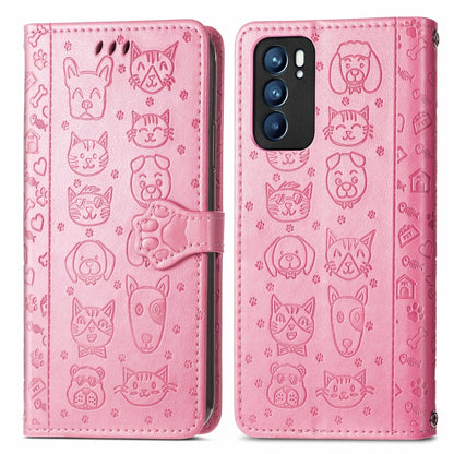Cute Cat and Dog Embossed Horizontal Flip Leather Case with Holder & Card Slots & Wallet & Lanyard, For OPPO Reno6 5G