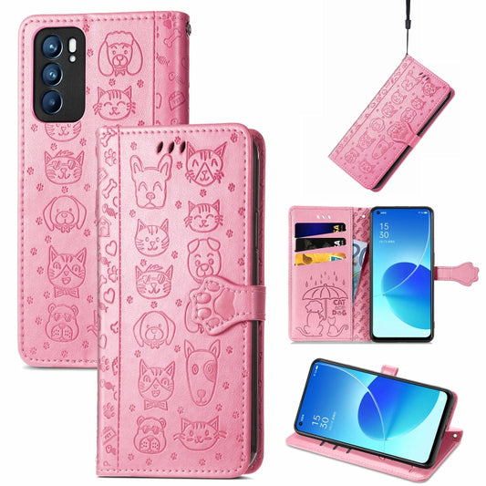Cute Cat and Dog Embossed Horizontal Flip Leather Case with Holder & Card Slots & Wallet & Lanyard, For OPPO Reno6 5G