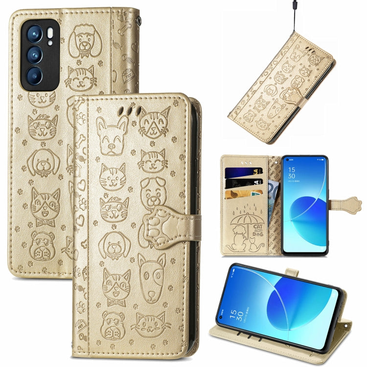 Cute Cat and Dog Embossed Horizontal Flip Leather Case with Holder & Card Slots & Wallet & Lanyard, For OPPO Reno6 5G