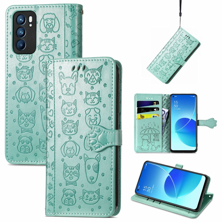Cute Cat and Dog Embossed Horizontal Flip Leather Case with Holder & Card Slots & Wallet & Lanyard, For OPPO Reno6 5G