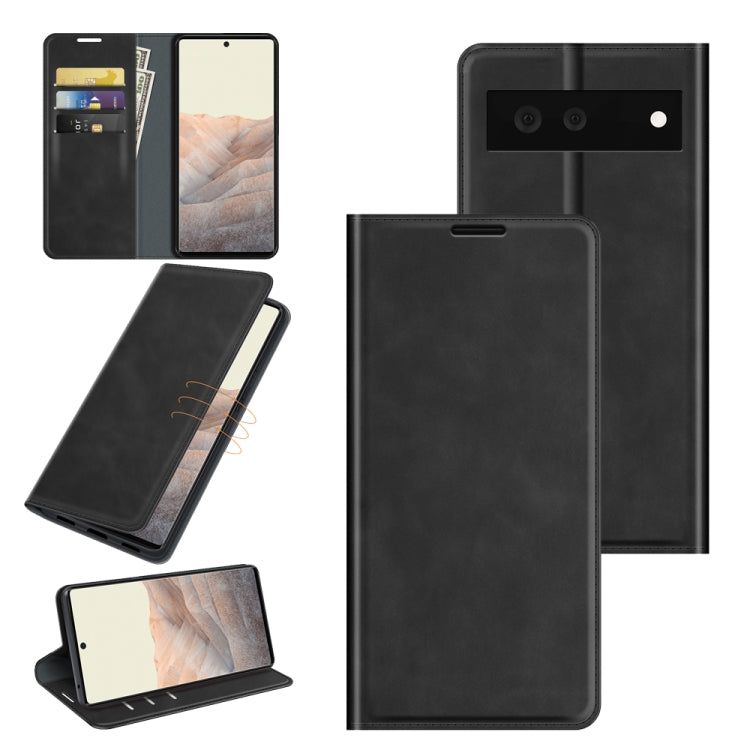 For Google Pixel 6 Retro-skin Business Magnetic Suction Leather Case with Holder & Card Slots & Wallet