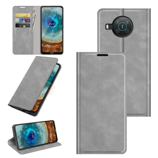 For Nokia X10/X20 Retro-skin Business Magnetic Suction Leather Case with Holder & Card Slots & Wallet