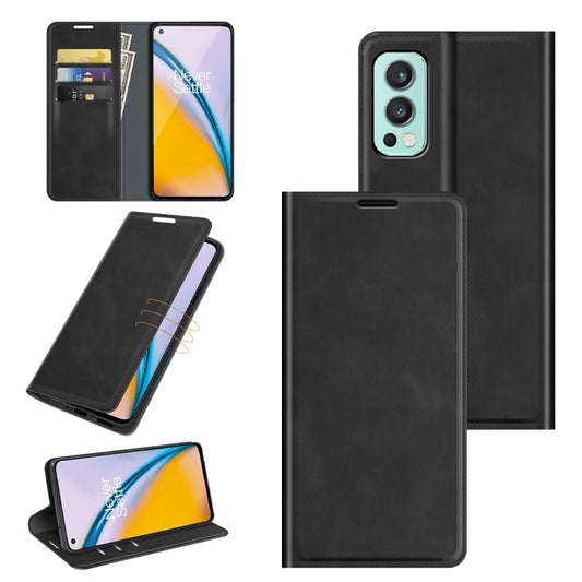 For OnePlus Nord 2 5G Retro-skin Business Magnetic Suction Leather Case with Holder & Card Slots & Wallet