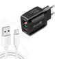 F002C QC3.0 USB + USB 2.0 LED Digital Display Fast Charger with USB to Type-C Data Cable, EU Plug, EU Plug +  Type-C Cable