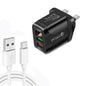 F002C QC3.0 USB + USB 2.0 LED Digital Display Fast Charger with USB to Type-C Data Cable, UK Plug, UK Plug +  Type-C Cable