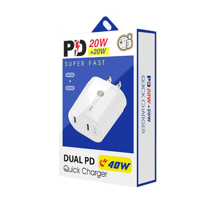 40W Dual Port PD / Type-C Fast Charger with Type-C to Type-C Data Cable, US Plug, US Plug + Type-C to Type-C Cable