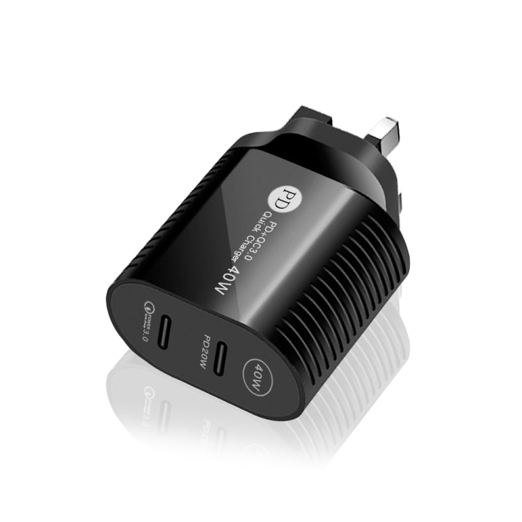 40W Dual Port PD / Type-C Fast Charger with Type-C to Type-C Data Cable, UK Plug, UK Plug + Type-C to Type-C Cable