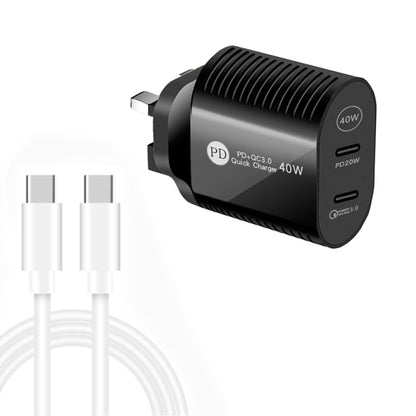 40W Dual Port PD / Type-C Fast Charger with Type-C to Type-C Data Cable, UK Plug, UK Plug + Type-C to Type-C Cable