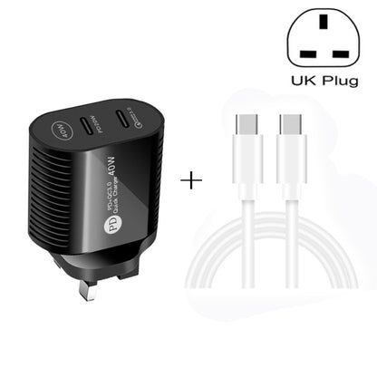 40W Dual Port PD / Type-C Fast Charger with Type-C to Type-C Data Cable, UK Plug, UK Plug + Type-C to Type-C Cable