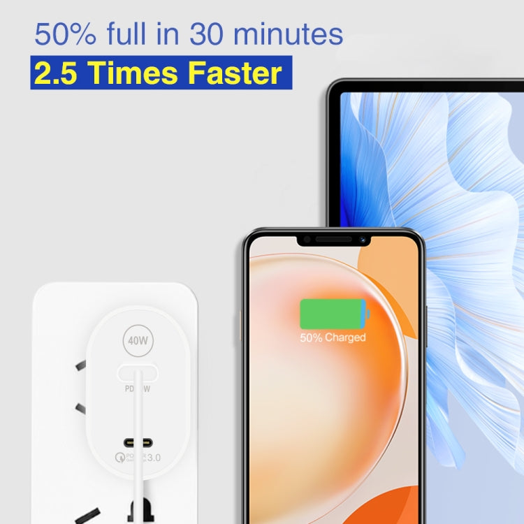 40W Dual Port PD / Type-C Fast Charger with Type-C to Type-C Data Cable, UK Plug, UK Plug + Type-C to Type-C Cable