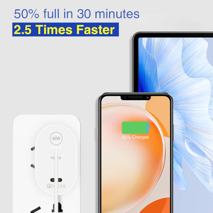 40W Dual Port PD / Type-C Fast Charger with Type-C to Type-C Data Cable, UK Plug, UK Plug + Type-C to Type-C Cable