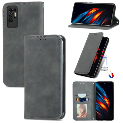 Retro Skin Feel Business Magnetic Horizontal Flip Leather Case with Holder & Card Slots & Wallet & Photo Frame