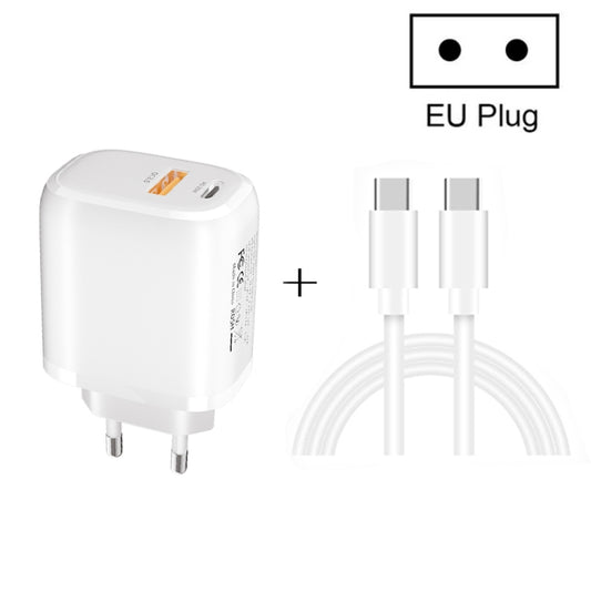 CS-20W Mini Portable PD3.0 + QC3.0 Dual Ports Fast Charger with 3A Type-C to Type-C  Data Cable, Charger + Type-C to Type-C Cable