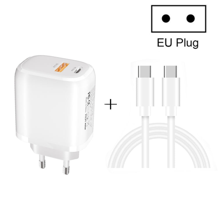 CS-20W Mini Portable PD3.0 + QC3.0 Dual Ports Fast Charger with 3A Type-C to Type-C  Data Cable, Charger + Type-C to Type-C Cable