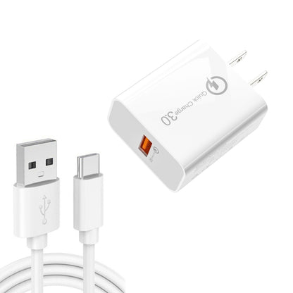 APD-2003 18W QC3.0 Single Port USB Charger with 1m USB to Type-C Data Cable, EU Plug + USB to Type-C Cable, US Plug + USB to Type-C Cable