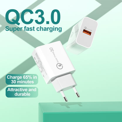 APD-2003 18W QC3.0 Single Port USB Charger with 1m USB to Type-C Data Cable, EU Plug + USB to Type-C Cable, US Plug + USB to Type-C Cable