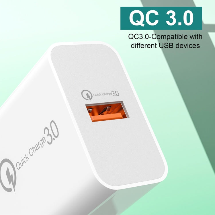 APD-2003 18W QC3.0 Single Port USB Charger with 1m USB to Type-C Data Cable, EU Plug + USB to Type-C Cable, US Plug + USB to Type-C Cable