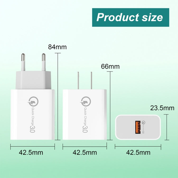 APD-2003 18W QC3.0 Single Port USB Charger with 1m USB to Type-C Data Cable, EU Plug + USB to Type-C Cable, US Plug + USB to Type-C Cable