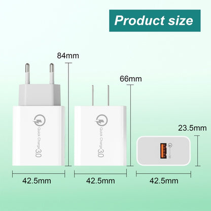 APD-2003 18W QC3.0 Single Port USB Charger with 1m USB to Type-C Data Cable, EU Plug + USB to Type-C Cable, US Plug + USB to Type-C Cable