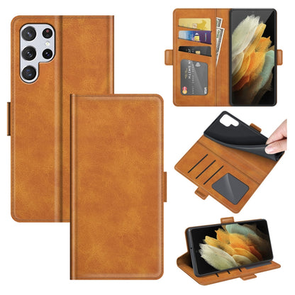 For Samsung Galaxy S22 Ultra 5G Dual-side Magnetic Buckle Horizontal Flip Leather Case with Holder & Card Slots & Wallet