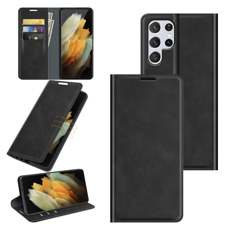 For Samsung Galaxy S22 Ultra 5G Retro-skin Business Magnetic Suction Leather Case with Holder & Card Slots & Wallet