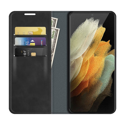 For Samsung Galaxy S22 Ultra 5G Retro-skin Business Magnetic Suction Leather Case with Holder & Card Slots & Wallet