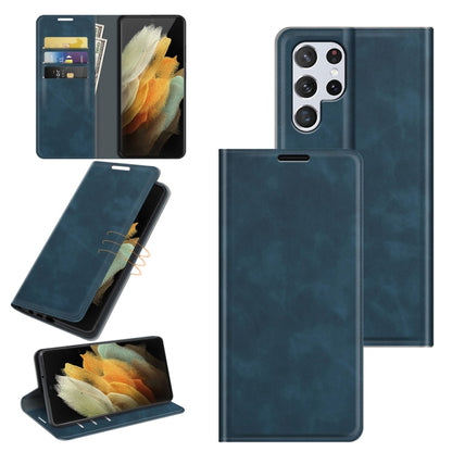 For Samsung Galaxy S22 Ultra 5G Retro-skin Business Magnetic Suction Leather Case with Holder & Card Slots & Wallet, For Samsung Galaxy S22 Ultra 5G