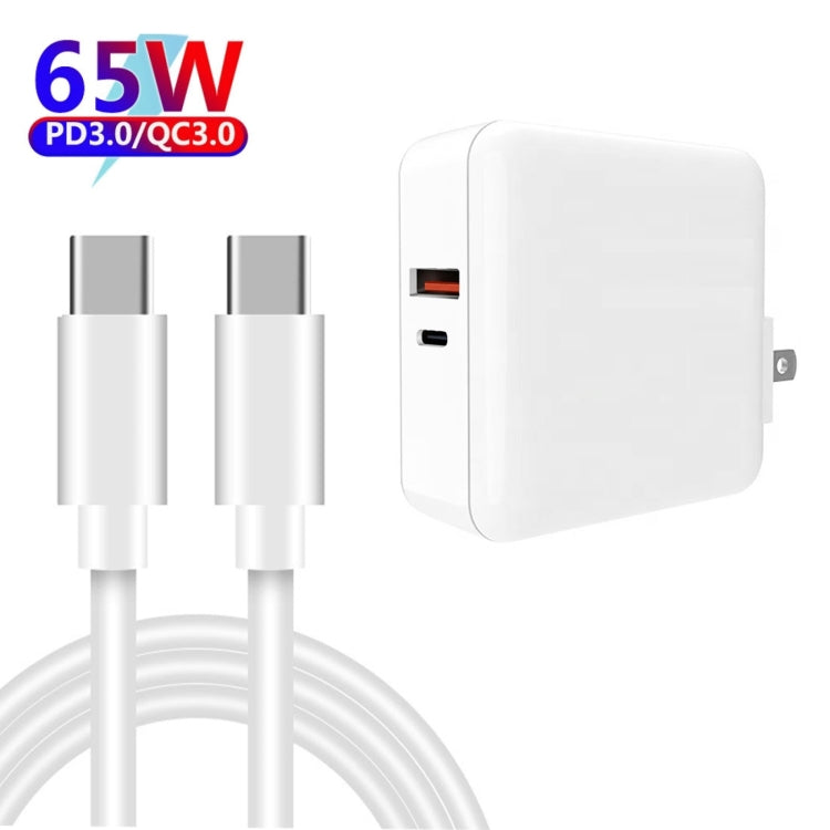 A6 65W QC 3.0 USB + PD USB-C / Type-C Dual Fast Charging Laptop Adapter + 1m USB-C / Type-C to USB-C / Type-C Data Cable Set for MacBook Series,