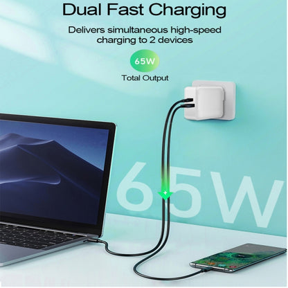 A6 65W QC 3.0 USB + PD USB-C / Type-C Dual Fast Charging Laptop Adapter + 1m USB-C / Type-C to USB-C / Type-C Data Cable Set for MacBook Series,