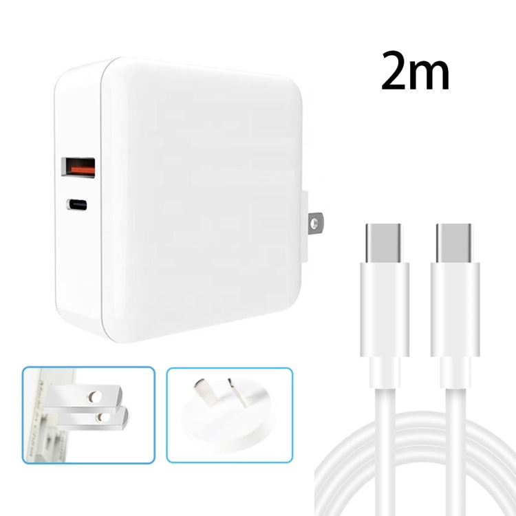 A6 65W QC 3.0 USB + PD USB-C / Type-C Dual Fast Charging Laptop Adapter + 2m USB-C / Type-C to USB-C / Type-C Data Cable Set for MacBook Series,